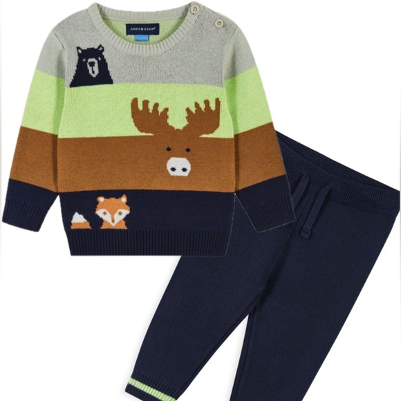 Baby Boy´s 2-Piece Forest Animals Sweater & Pants Set...